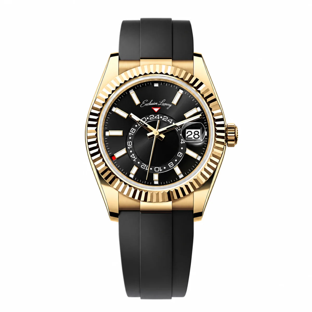 Sky Traveler 42 – Black Dial | Flexible Rubber Strap — Exclusive Luxury