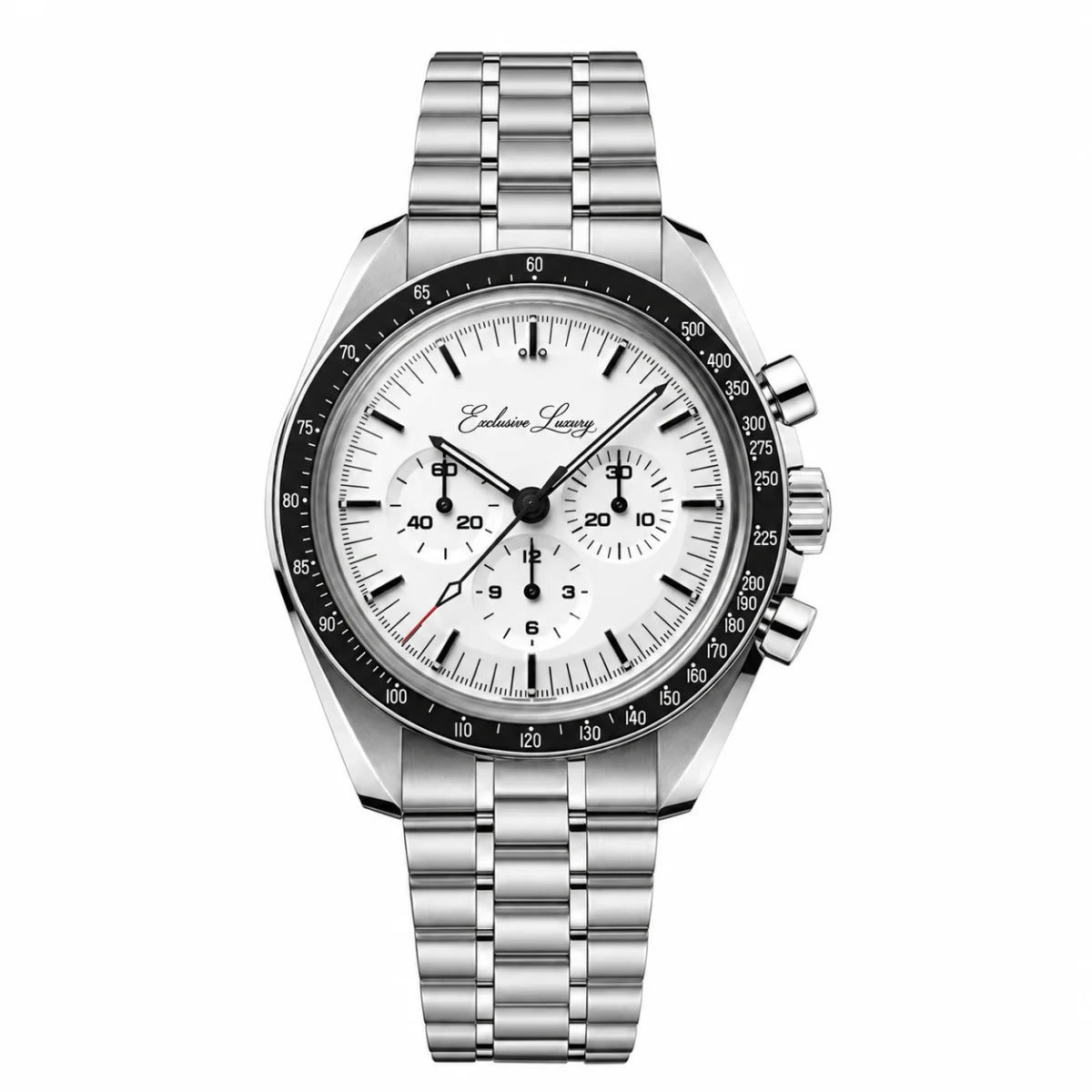 Racing Chrono Pro 42 – White Dial With Black Accents | Leather Strap — Exclusive Luxury