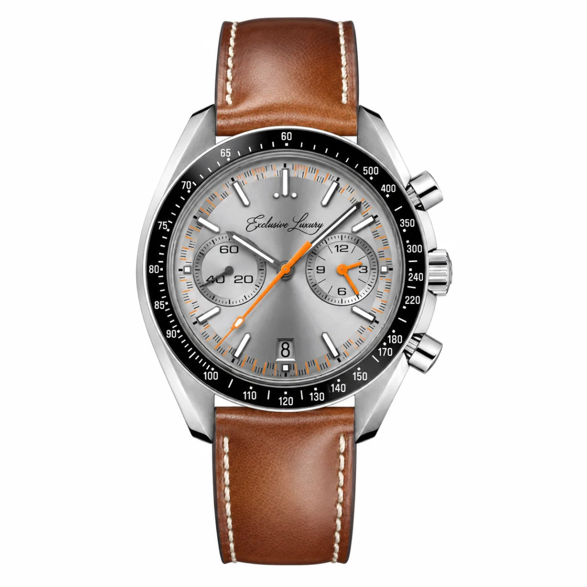 Racing Chrono Pro 42 – Gray Dial With Orange Accents | Brown-Leather Strap — Exclusive Luxury
