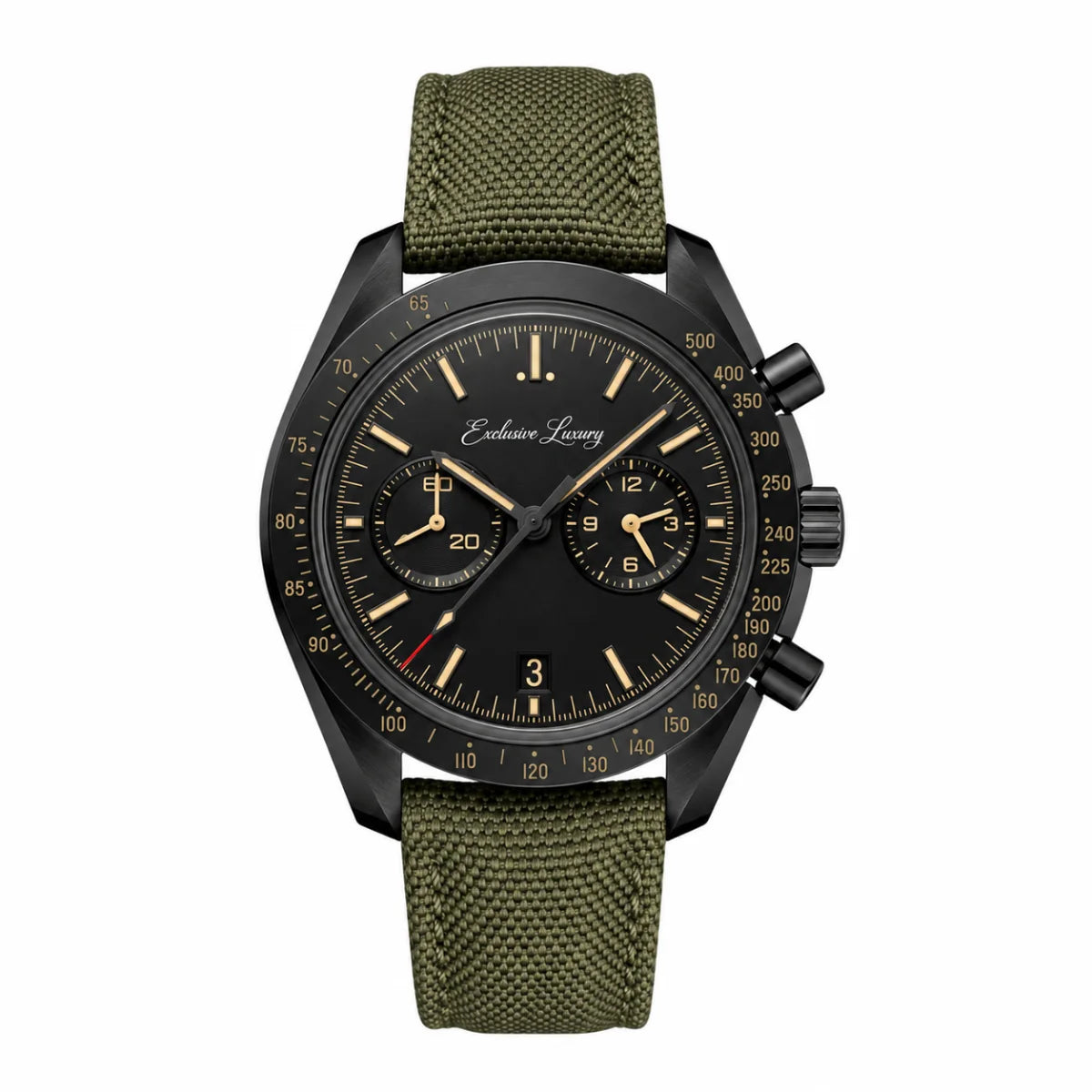 Racing Chrono Pro 42 – Black Dial With Khaki-Accents | Chronograph — Exclusive Luxury