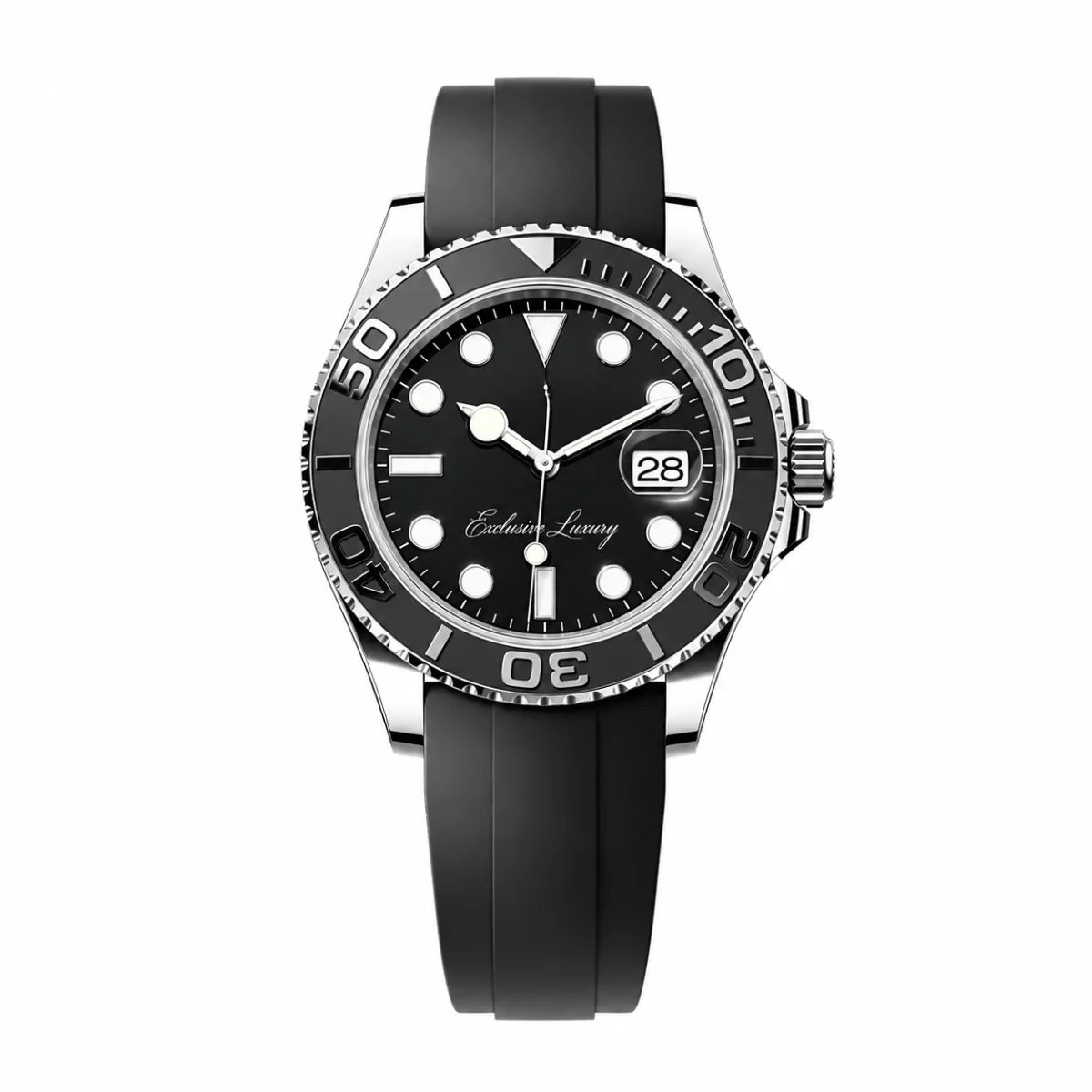 Ocean Master 42 – Black Dial | Flexible Rubber Strap — Exclusive Luxury