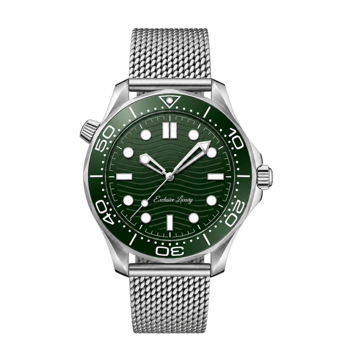 Ocean Diver Pro 42 – Green Dial | Stainless Steel Mesh Bracelet — Exclusive Luxury