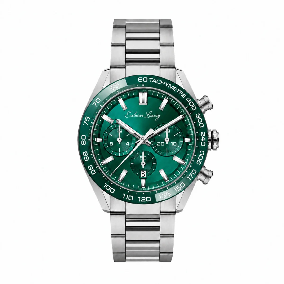 Classic Racing Chrono – Emerald Green Dial | Stainless Steel Bracelet B — Exclusive Luxury