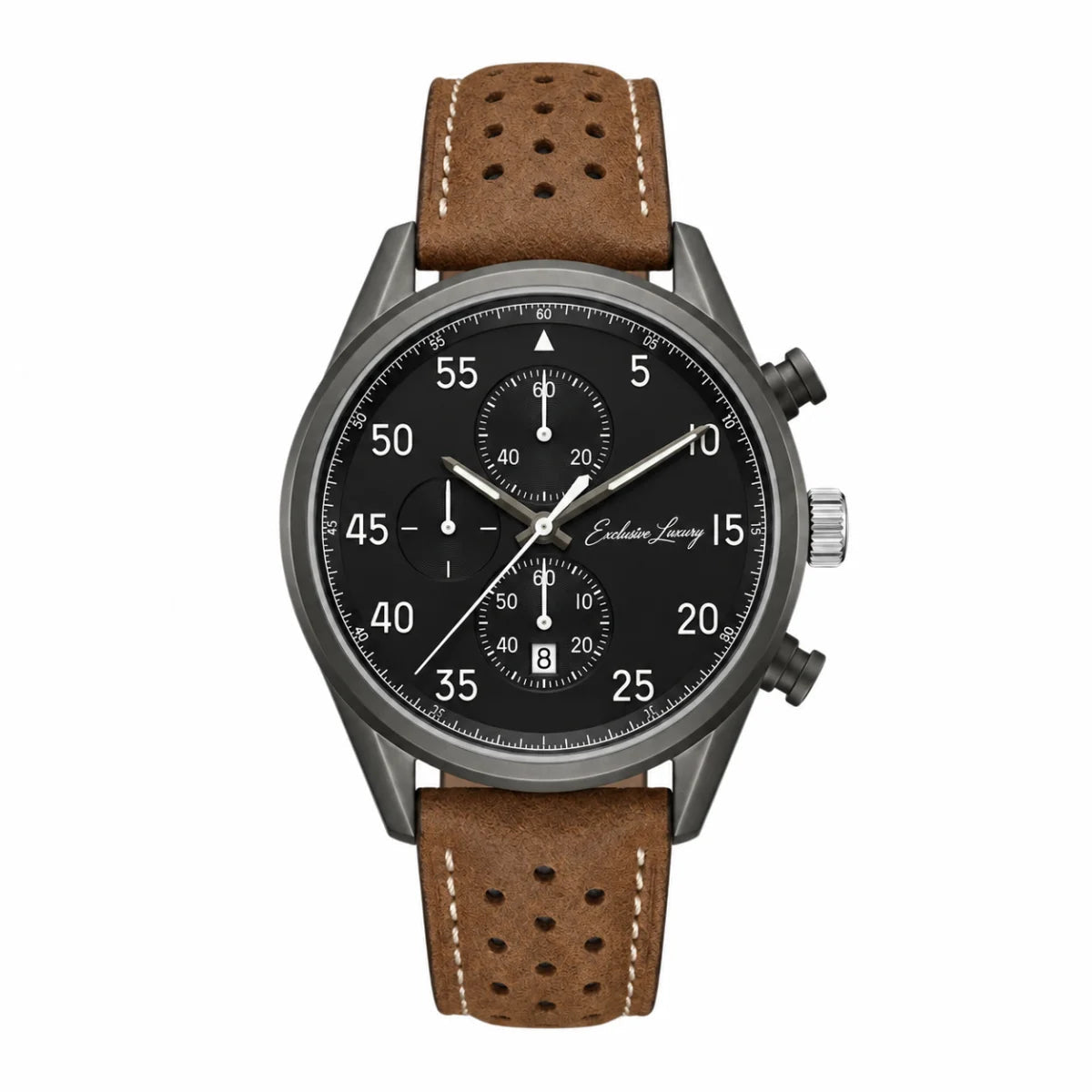 Classic Racing Chrono – Black Dial | Brown Leather Strap — Exclusive Luxury