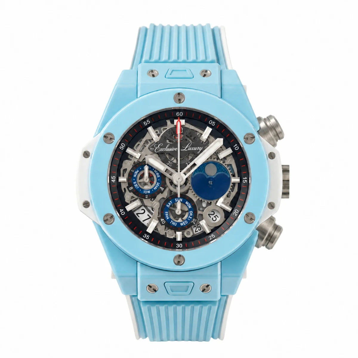 Sky Blue Skeleton Chronograph Watch — Exclusive Luxury