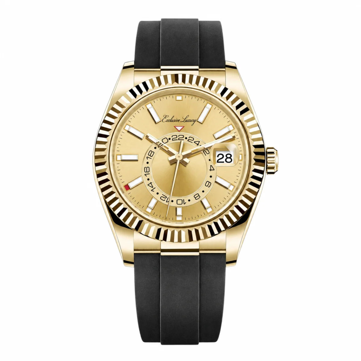 Sky Traveler – Gold Dial | Flexible Rubber Strap — Exclusive Luxury