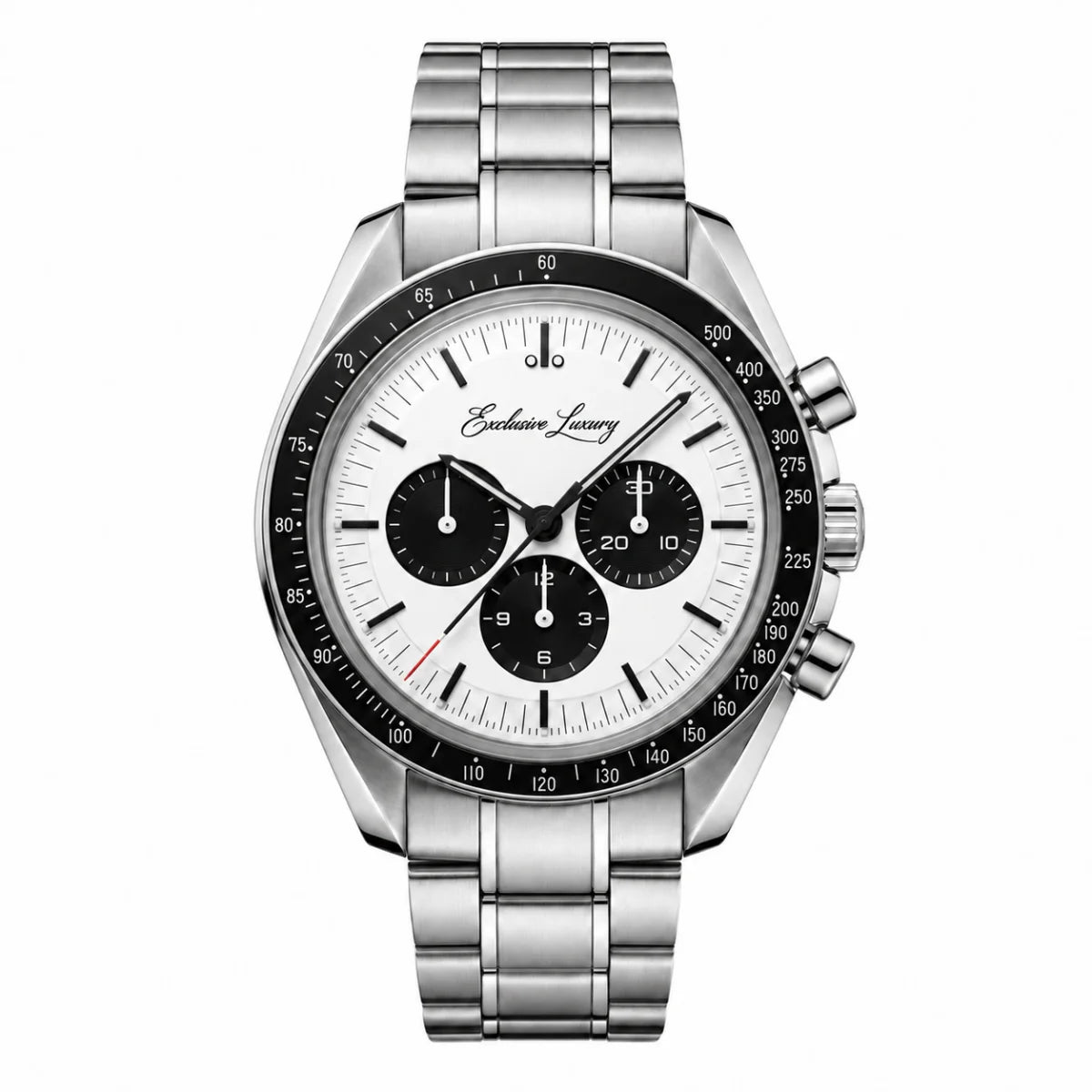 Racing Chrono Pro 42 – White Dial | Stainless Steel Bracelet | Moon Heritage Edition B — Exclusive Luxury