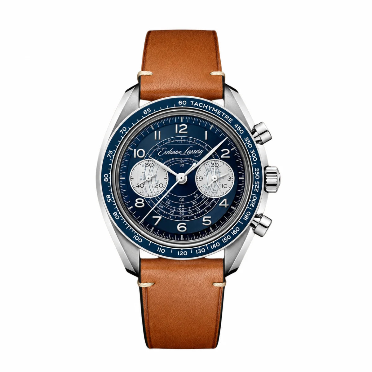 Racing Chrono Pro 42 – Black Dial With Silver Accents | Cognac-Leather Strap — Exclusive Luxury
