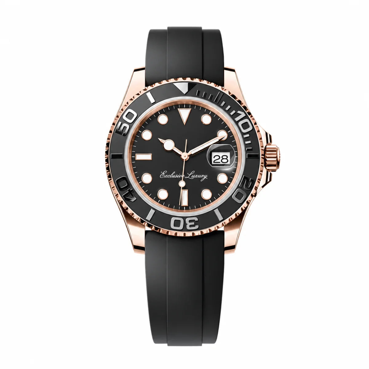 Ocean Master 40 – Black Dial | Flexible Rubber Strap — Exclusive Luxury
