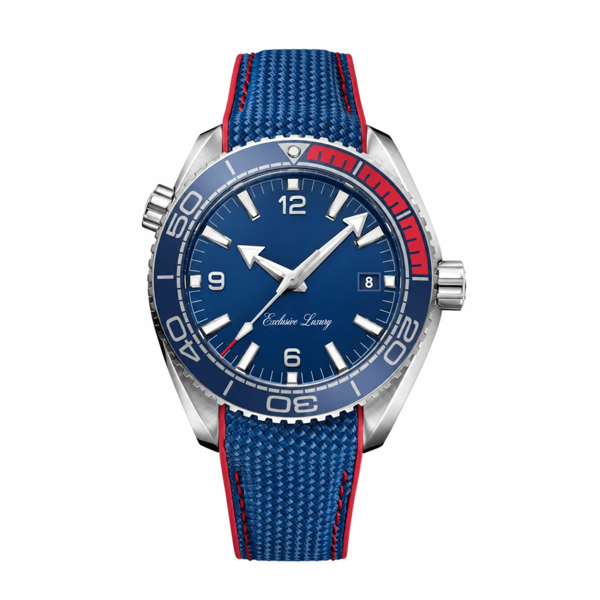 Ocean Diver Chrono 45 – Blue Dial With Red Accents | Textile Strap — Exclusive Luxury
