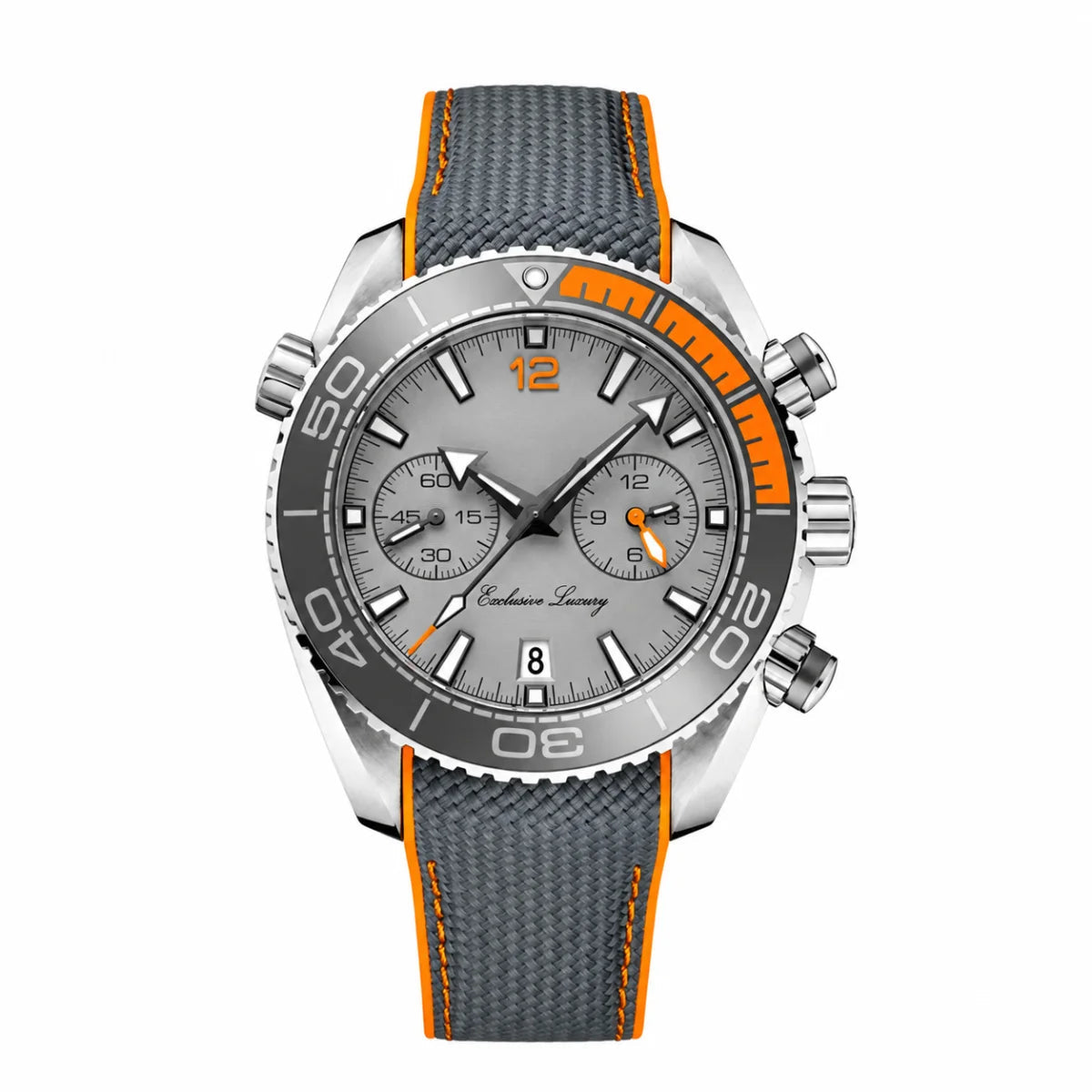 Ocean Diver Chrono – Gray/Orange | Stainless Steel Bracelet | Co-Axial Master Chronometer 600M — Exclusive Luxury