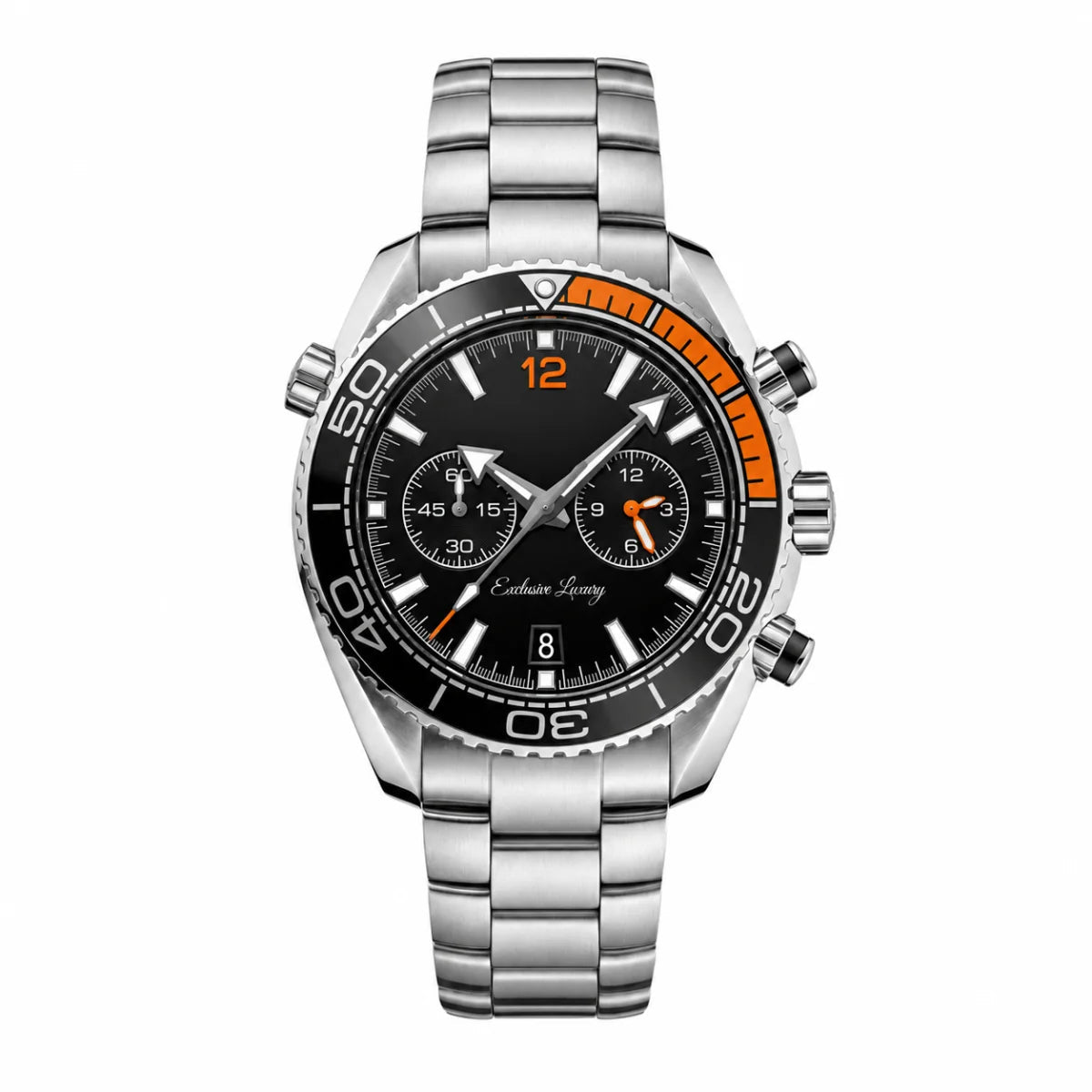Ocean Diver Chrono 45 – Black Dial With Orange Accents | Stainless Steel Bracelet — Exclusive Luxury