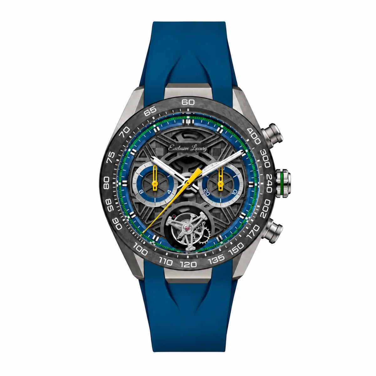 Classic Racing Skeleton Tourbillon – Blue & Yellow — Exclusive Luxury