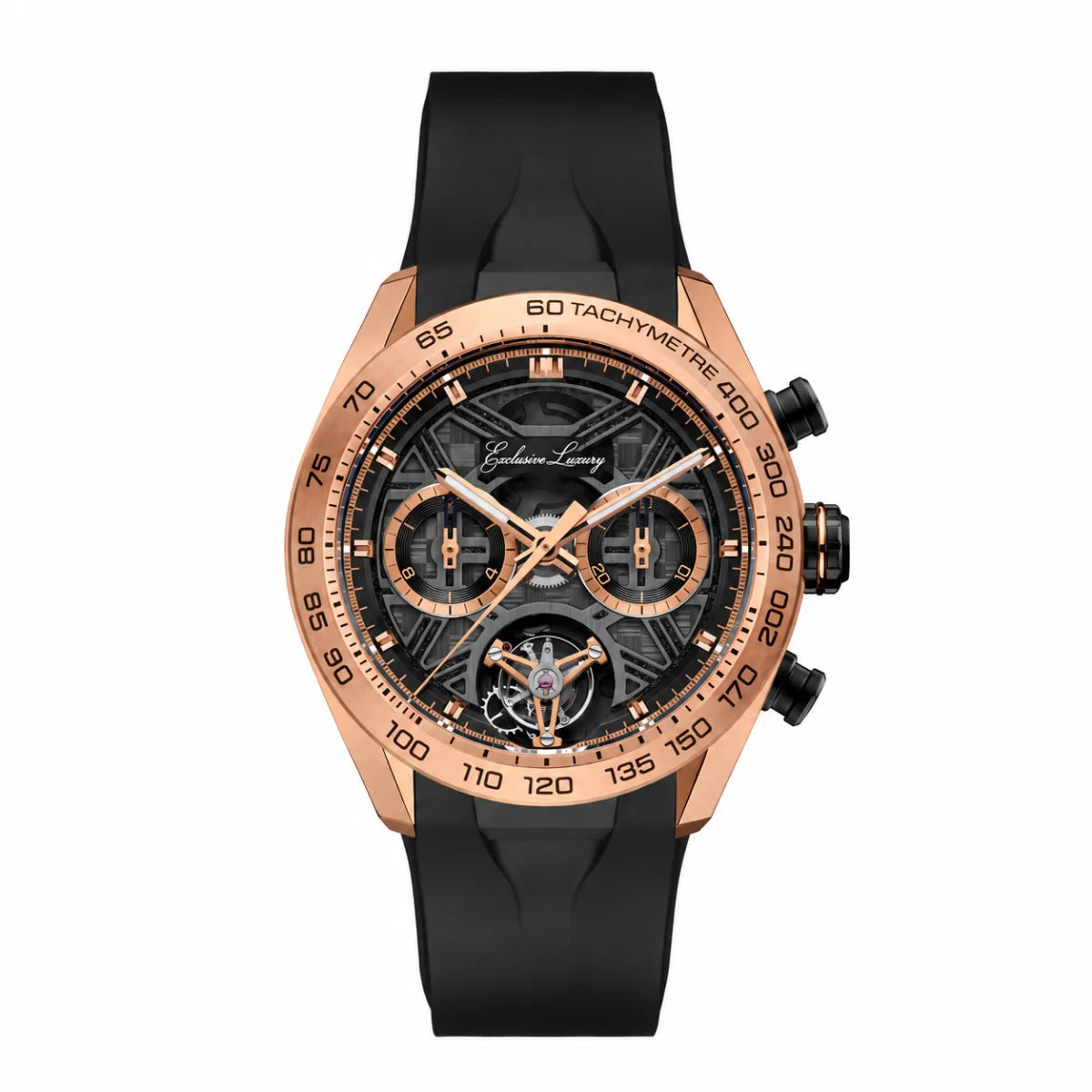Classic Racing Skeleton Tourbillon – Rose Gold & Black — Exclusive Luxury