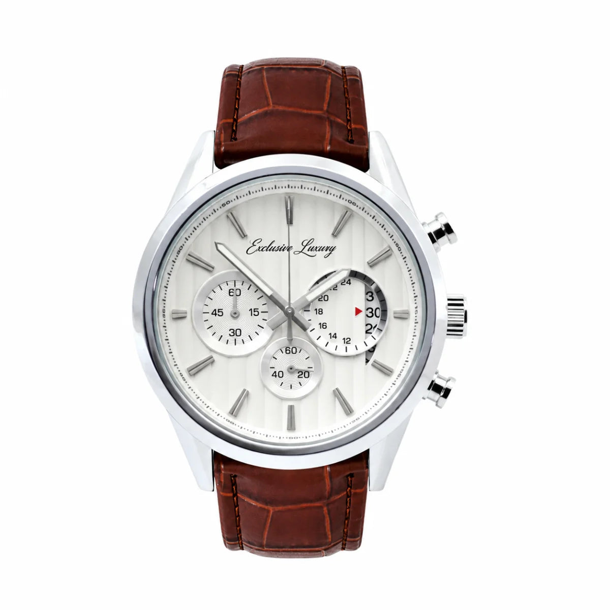 Classic Racing Chrono – Silver Dial | Brown Leather Strap — Exclusive Luxury