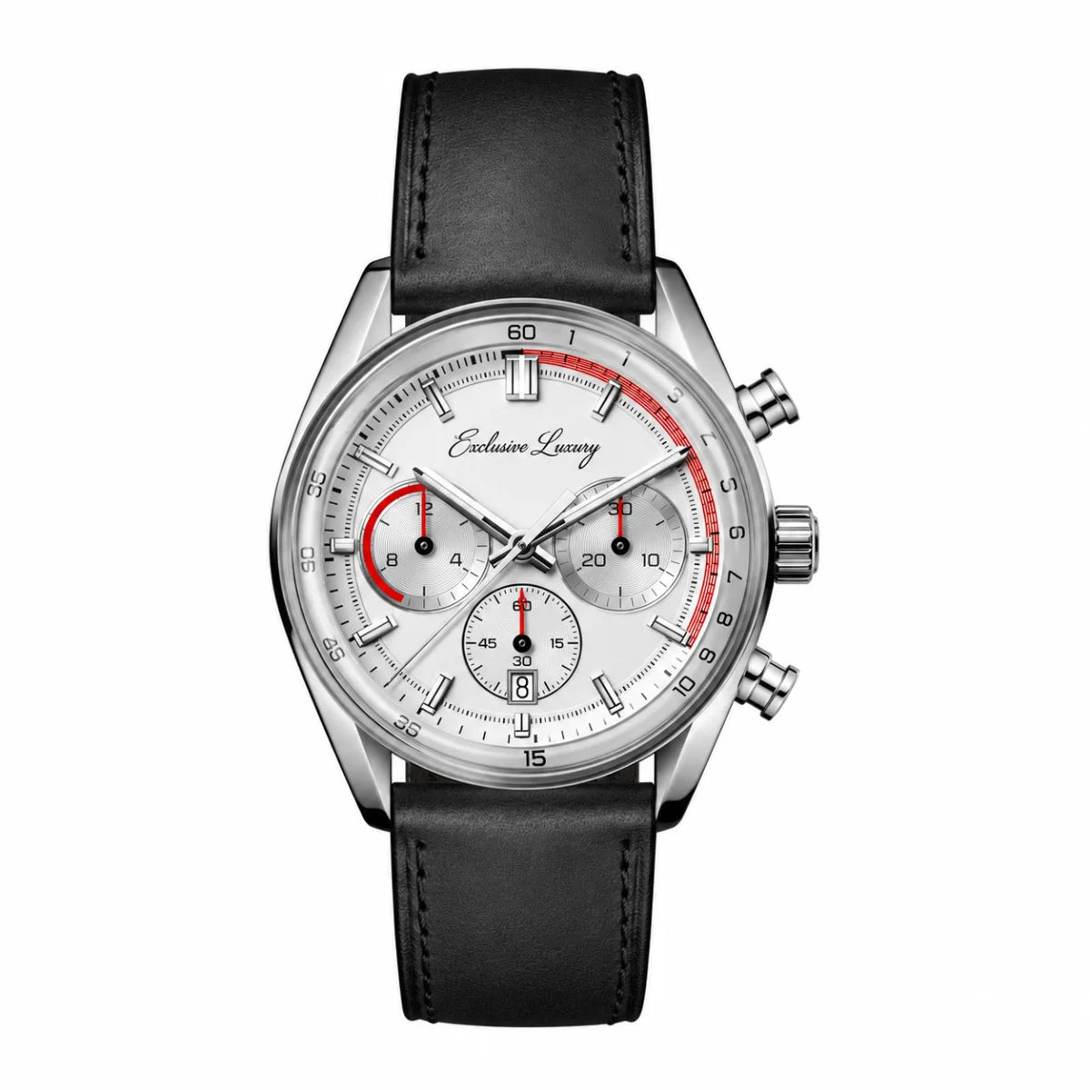 Classic Racing Chronosprint – Silver & Black | Leather Strap — Exclusive Luxury
