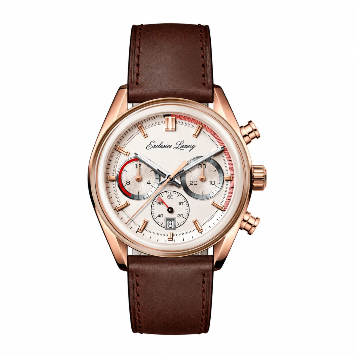 Classic Racing Chronosprint – Silver & Red | Brown Leather Strap — Exclusive Luxury