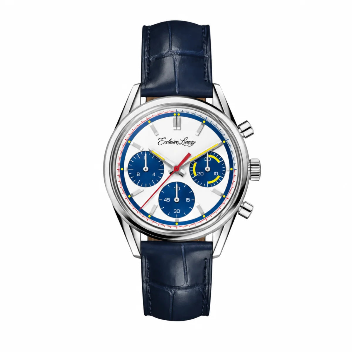 Classic Racing Chrono – Silver & Blue | Leather Strap — Exclusive Luxury