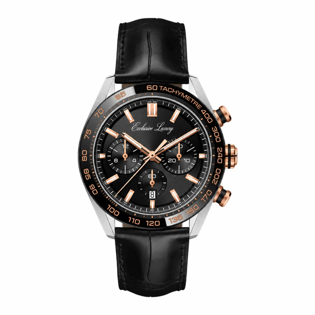 Classic Racing Chrono – Black & Rose Gold | Leather Strap — Exclusive Luxury