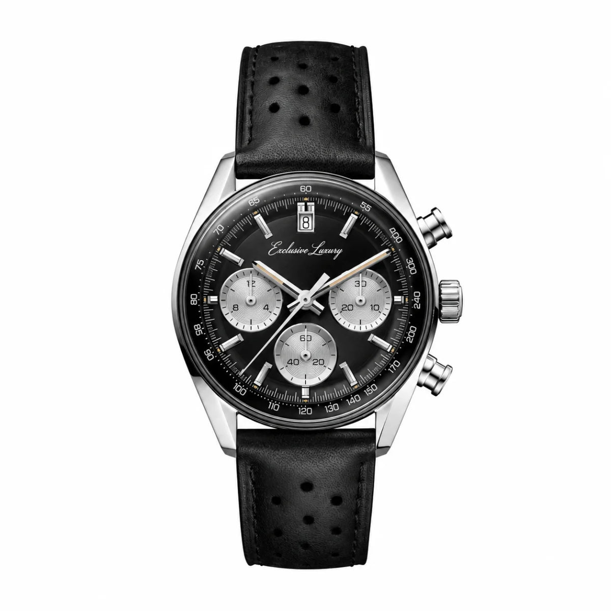 Classic Racing Chrono – Black & Silver | Leather Strap — Exclusive Luxury
