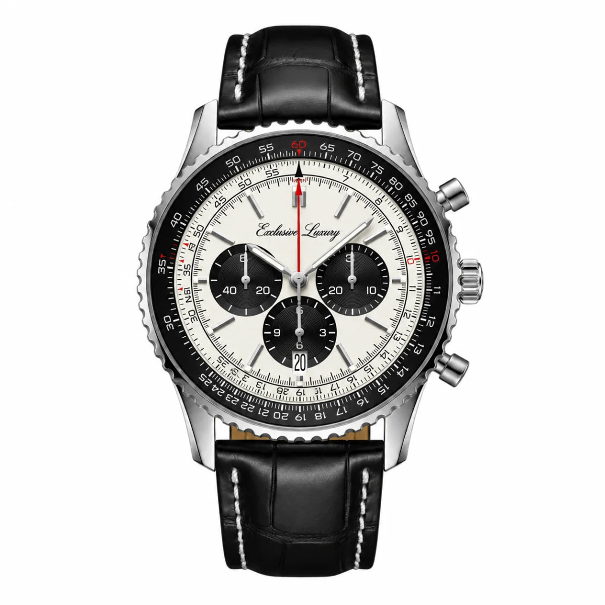Aviation Chrono Classic – Black Dial With White Accents | Stainless Steel Bracelet — Exclusive Luxury